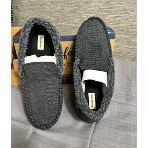 Dearfoams Slippers Shoes Mens Sz L 11-12 Black Herringbone Moccasin Memory Foam